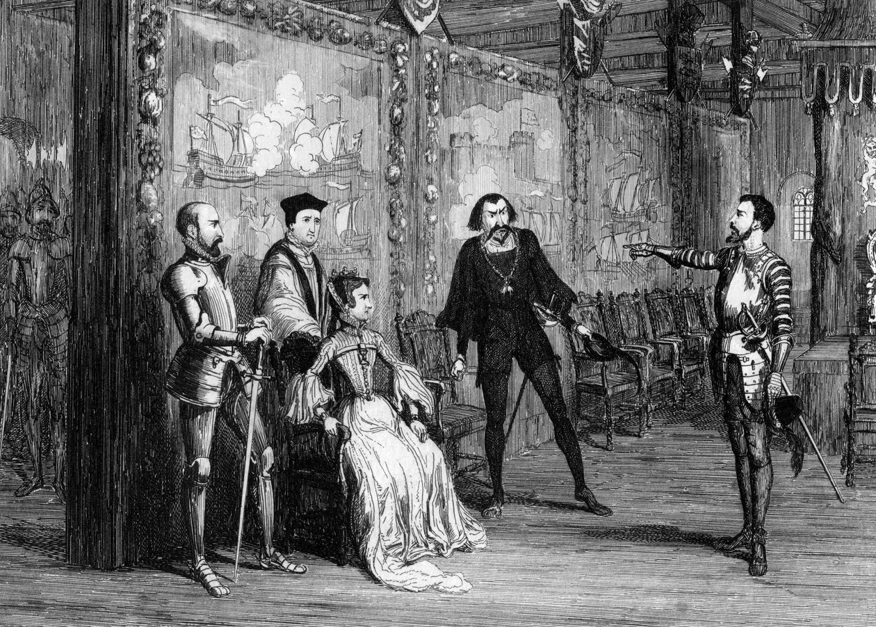 Sir Thomas Wyatt feltételeket diktált Mária királynőnek a Fehér Toronyban, 1553 1840. alkotó: George Cruikshank