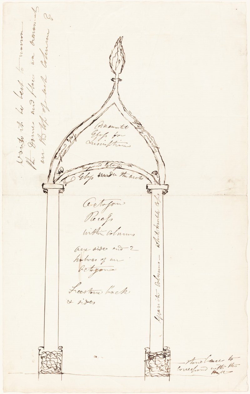 Nyolcszögű mélyedés vázlata oszlopokkal alkotó: George Cruikshank