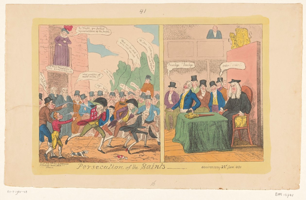 Karikatúra az angol belpolitikáról, 1820 A szentek üldözése alkotó: George Cruikshank