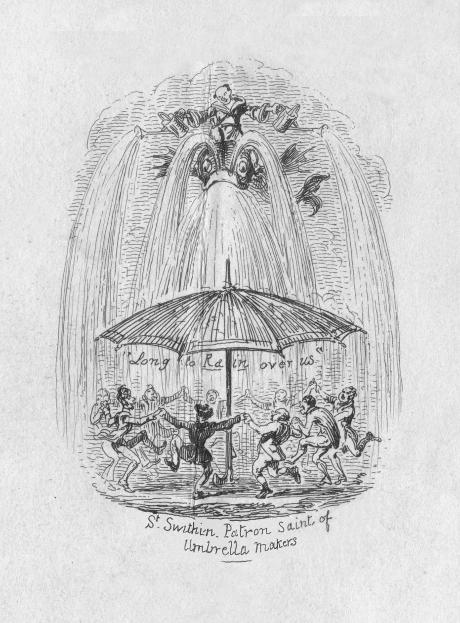 St. Swithin, az esernyőkészítők védőszentje, 1829 alkotó: George Cruikshank