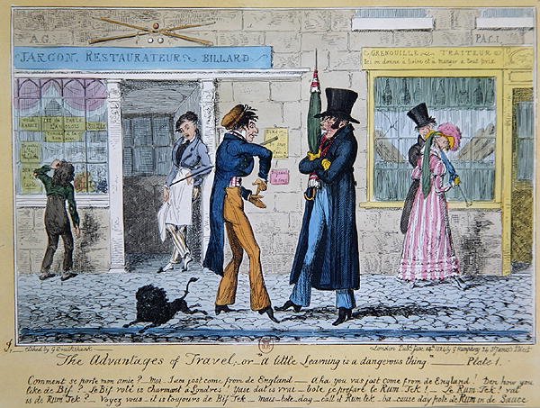 "Az utazás előnyei" vagy "Egy kis tanulás veszélyes dolog" alkotó: George Cruikshank