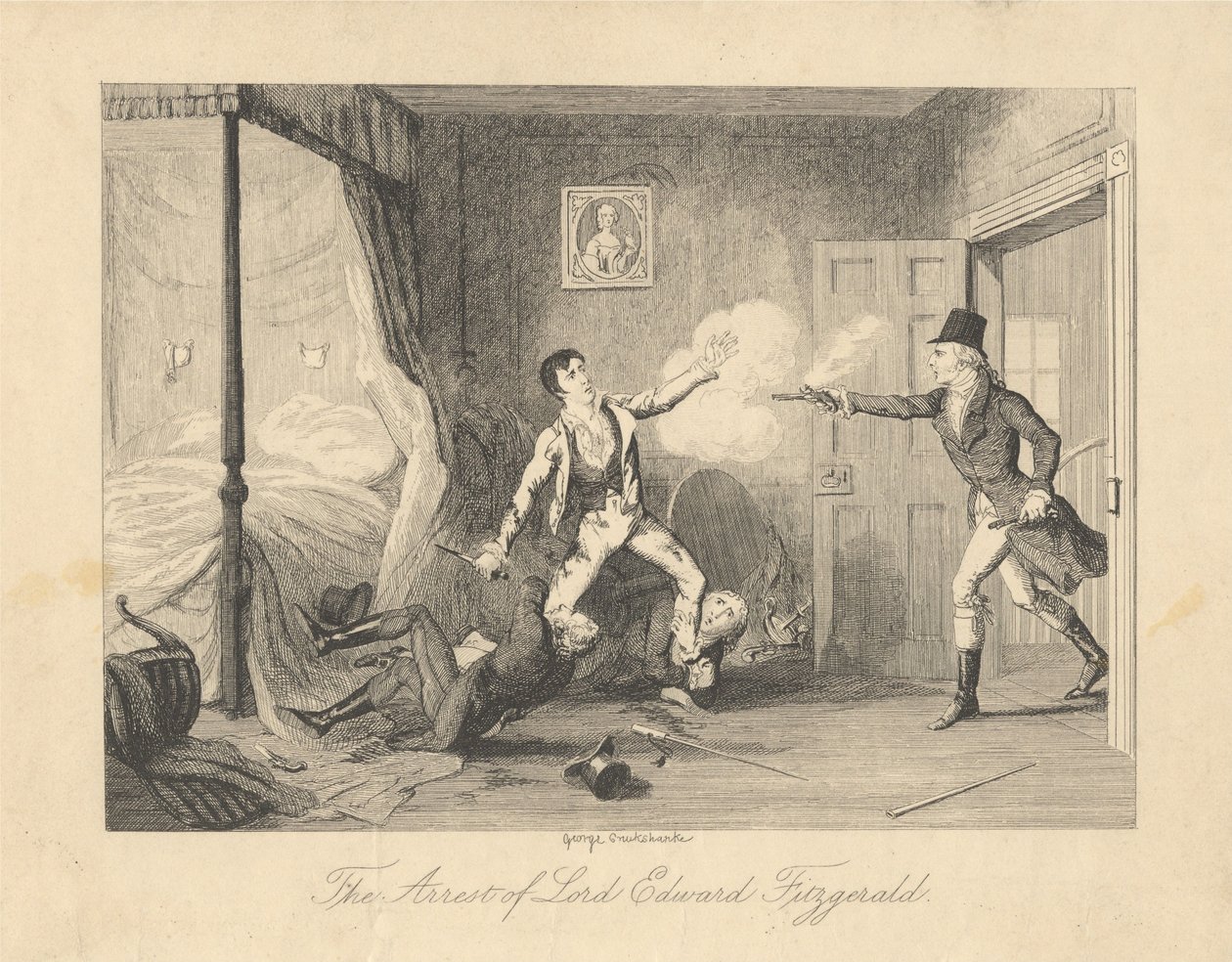 Lord Edward Fitzgerald letartóztatása alkotó: George Cruikshank