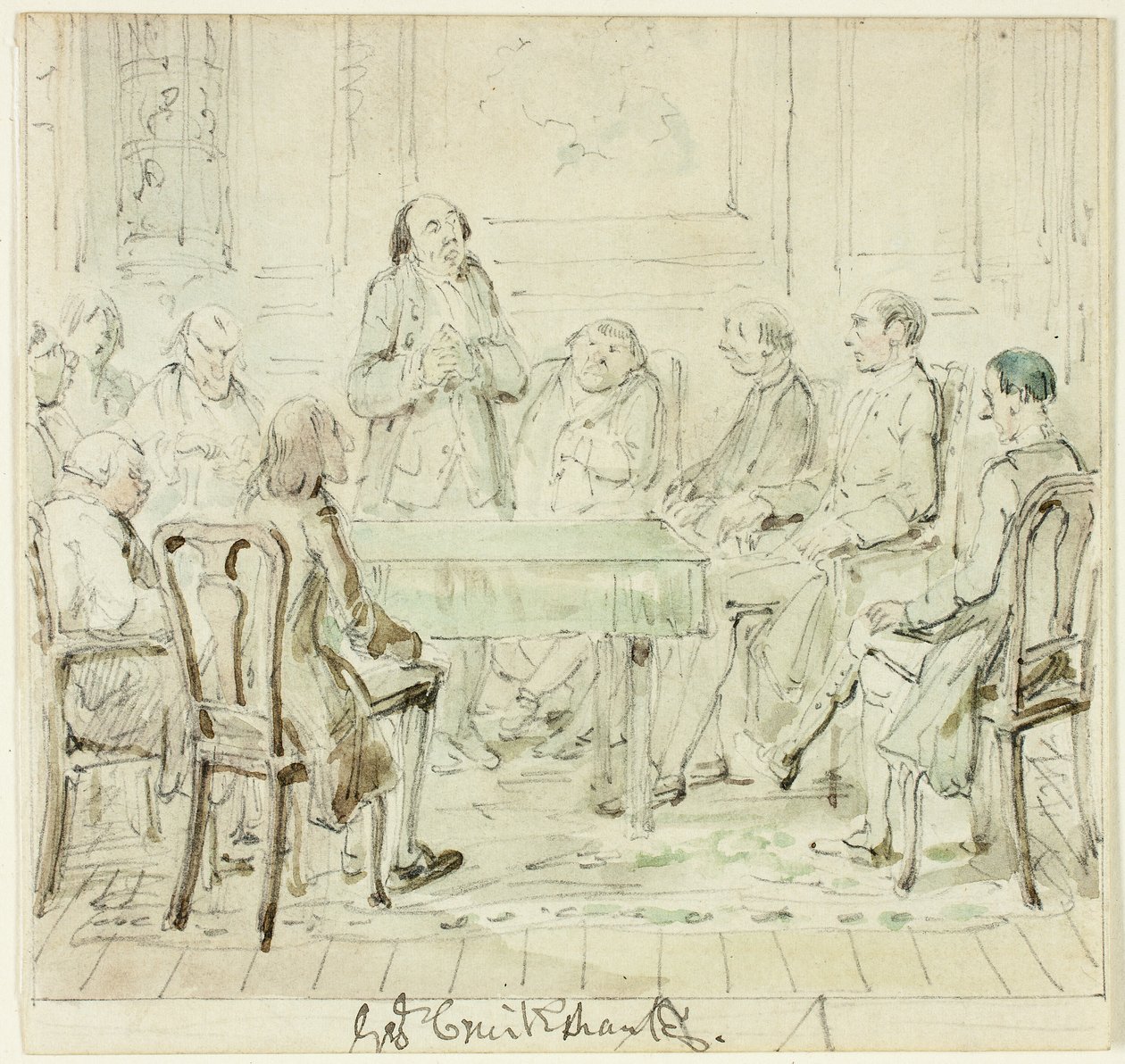 A tehetségesek gyűlése: Bullock úr a barátaihoz fordul alkotó: George Cruikshank