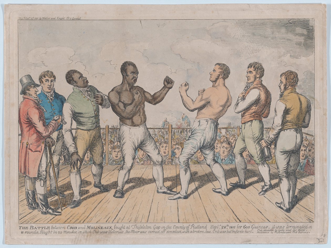 A csata Cribb és Molineaux között, 1811. szeptember 28., 1811. október 3., 1811. október 3. alkotó: George Cruikshank