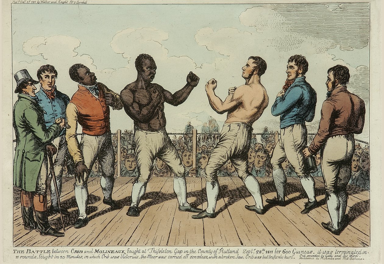Cribb és Molineaux csata (színes rézkarc) alkotó: George Cruikshank