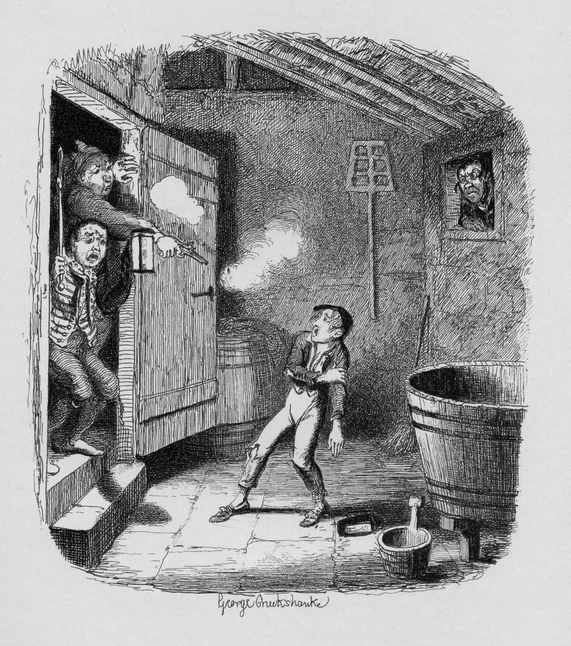 A betörés, Charles Dickens (1812-70) „Twist Oliver kalandjai” című művéből, 1838, Chapman und Hall, 1901 alkotó: George Cruikshank