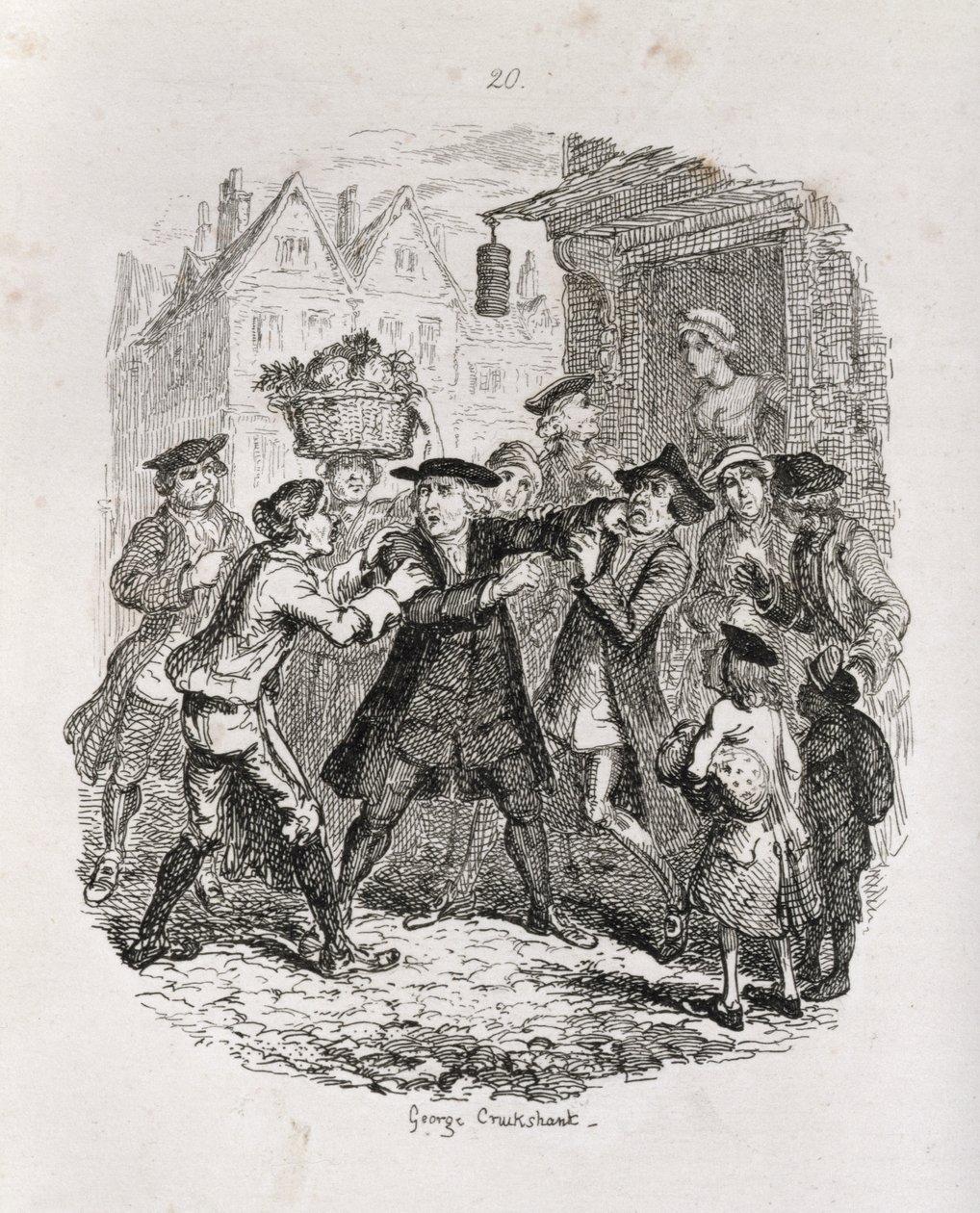 Az orvos lefoglalja Murphy ügyvédet, az „Amelia”-ból, a művész által metszett, illusztráció a „Henry Fielding művei”, kocsma. Henry G. Bohn, 1853 alkotó: George Cruikshank