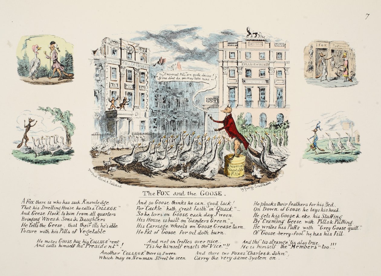 A róka és a liba, kocsma. 1833 (kézzel színezett metszet) alkotó: George Cruikshank