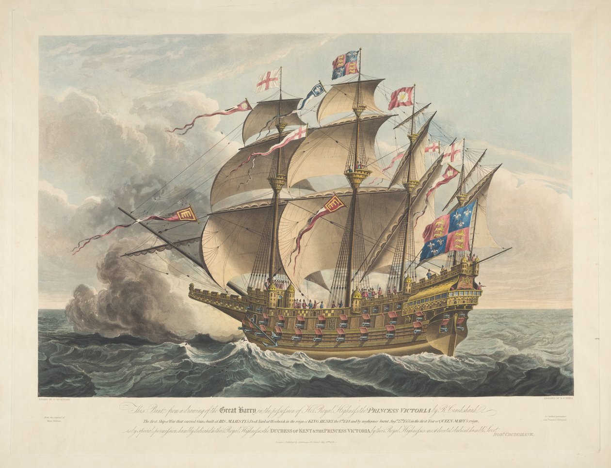 A Great Harry. Az első hadihajó, amely ágyúkat szállított alkotó: George Cruikshank