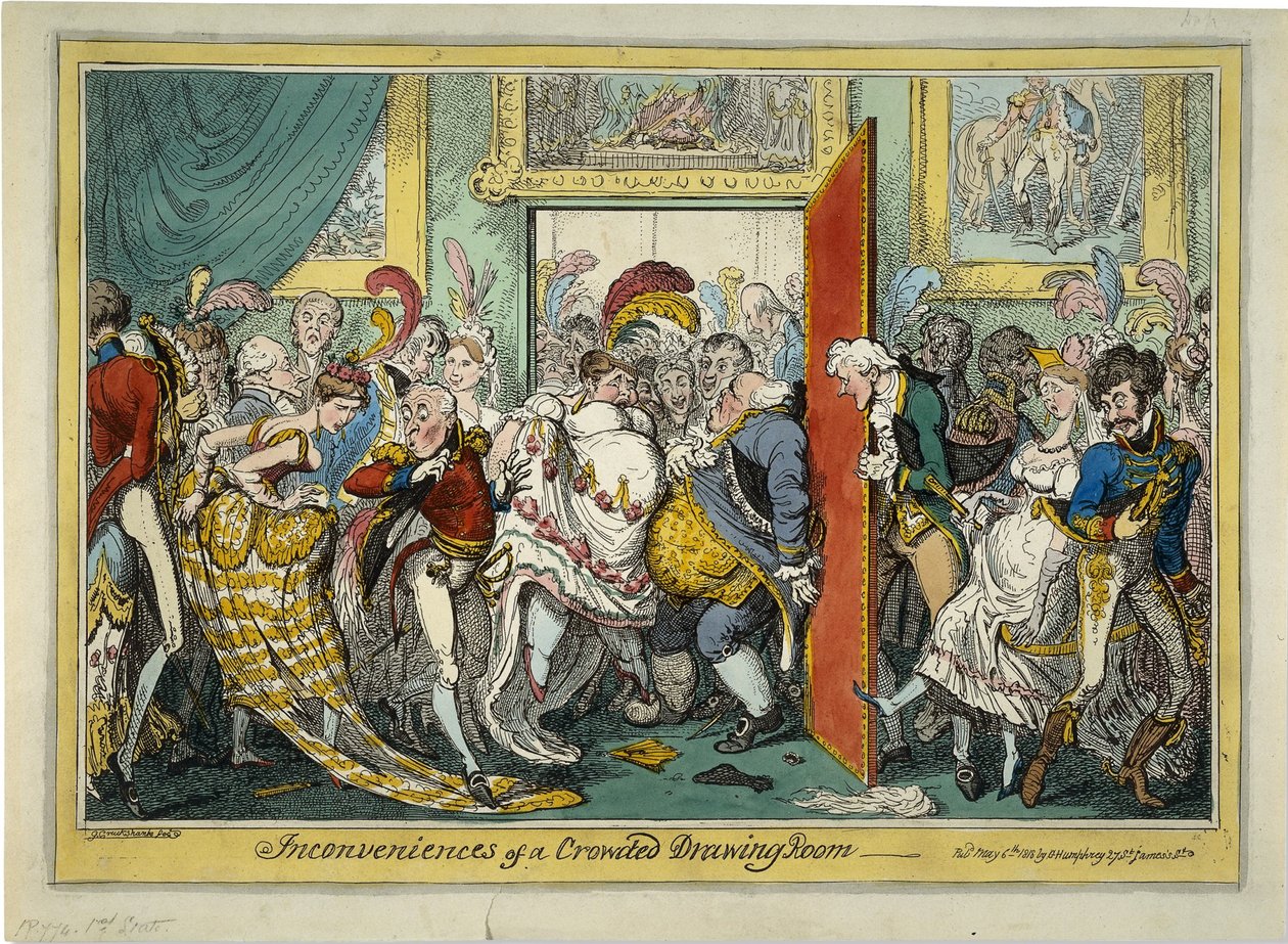 Egy zsúfolt szalon kellemetlenségei, 1818 alkotó: George Cruikshank