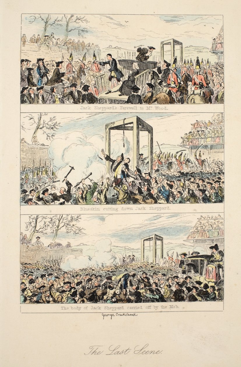 Az utolsó jelenet, William Harrison Ainsworth „Jack Sheppard: A románc” című művéből készült illusztráció, 1839-ben (kézzel színes rézkarc) alkotó: George Cruikshank