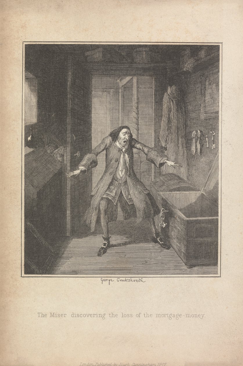 A fösvény felfedezi a jelzáloghitel-pénz elvesztését alkotó: George Cruikshank