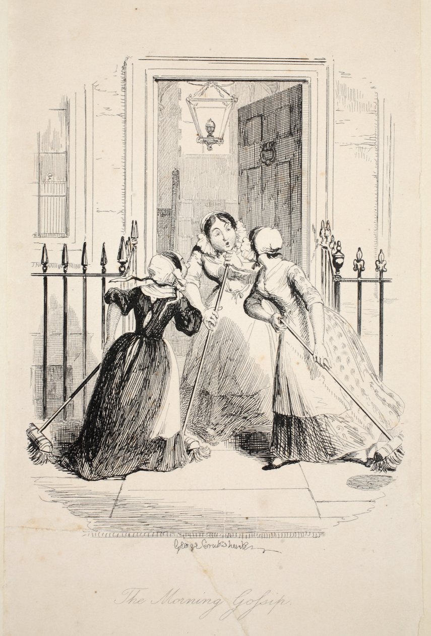 A reggeli pletyka, Az élet legnagyobb pestiséből, kocsma. 1847 alkotó: George Cruikshank