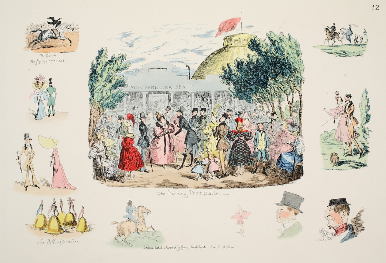 A Reggeli sétány, kocsma. 1833 (kézzel színezett metszet) alkotó: George Cruikshank