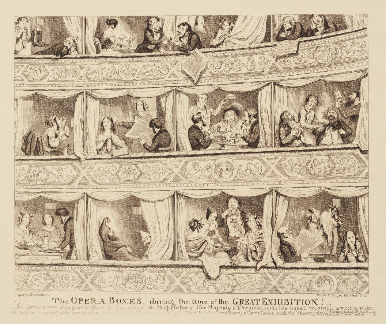 Az operadobozok a nagy kiállítás idején, 1851 alkotó: George Cruikshank