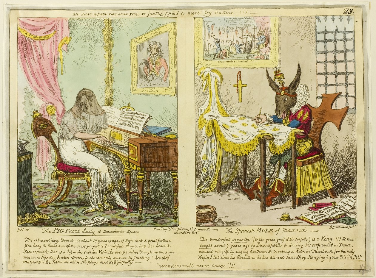 A Manchester téri disznóarcú hölgy és a madridi spanyol öszvér alkotó: George Cruikshank