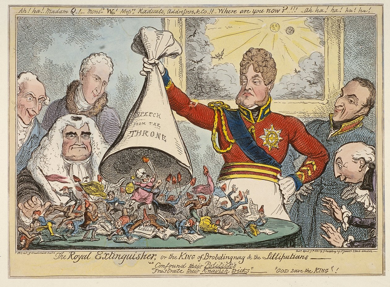 A királyi tűzoltó, avagy Brobdingnag királya és a liliputiak, 1821 alkotó: George Cruikshank