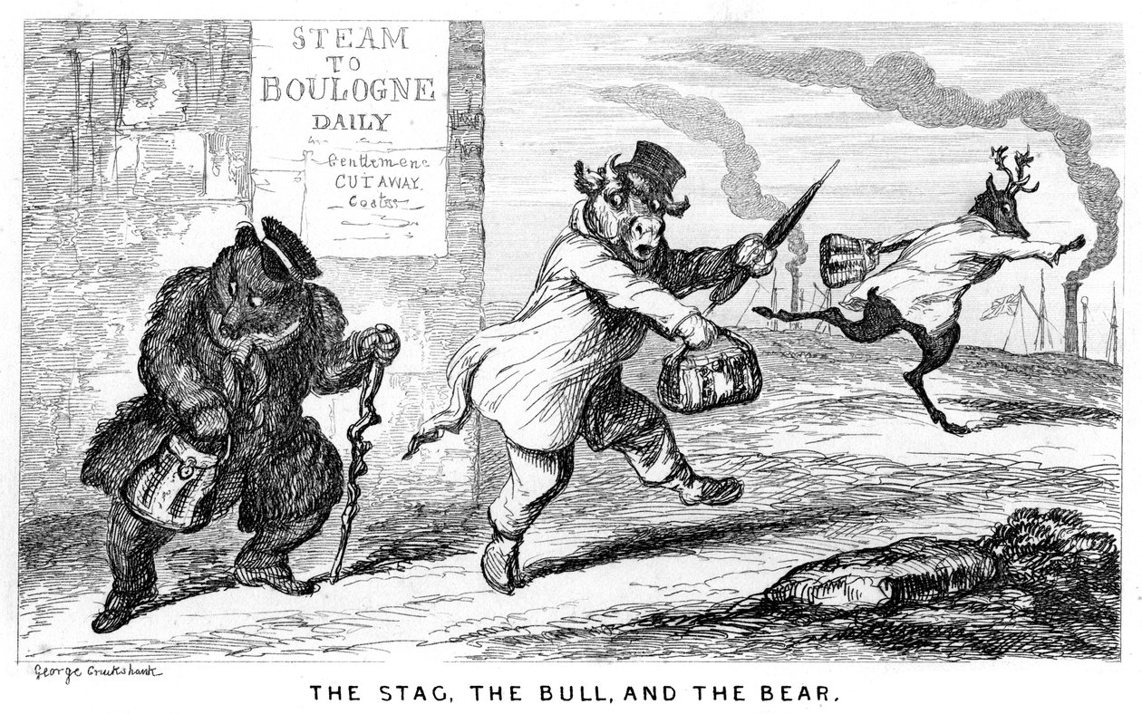 A szarvas, a bika és a medve, 19. század. alkotó: George Cruikshank