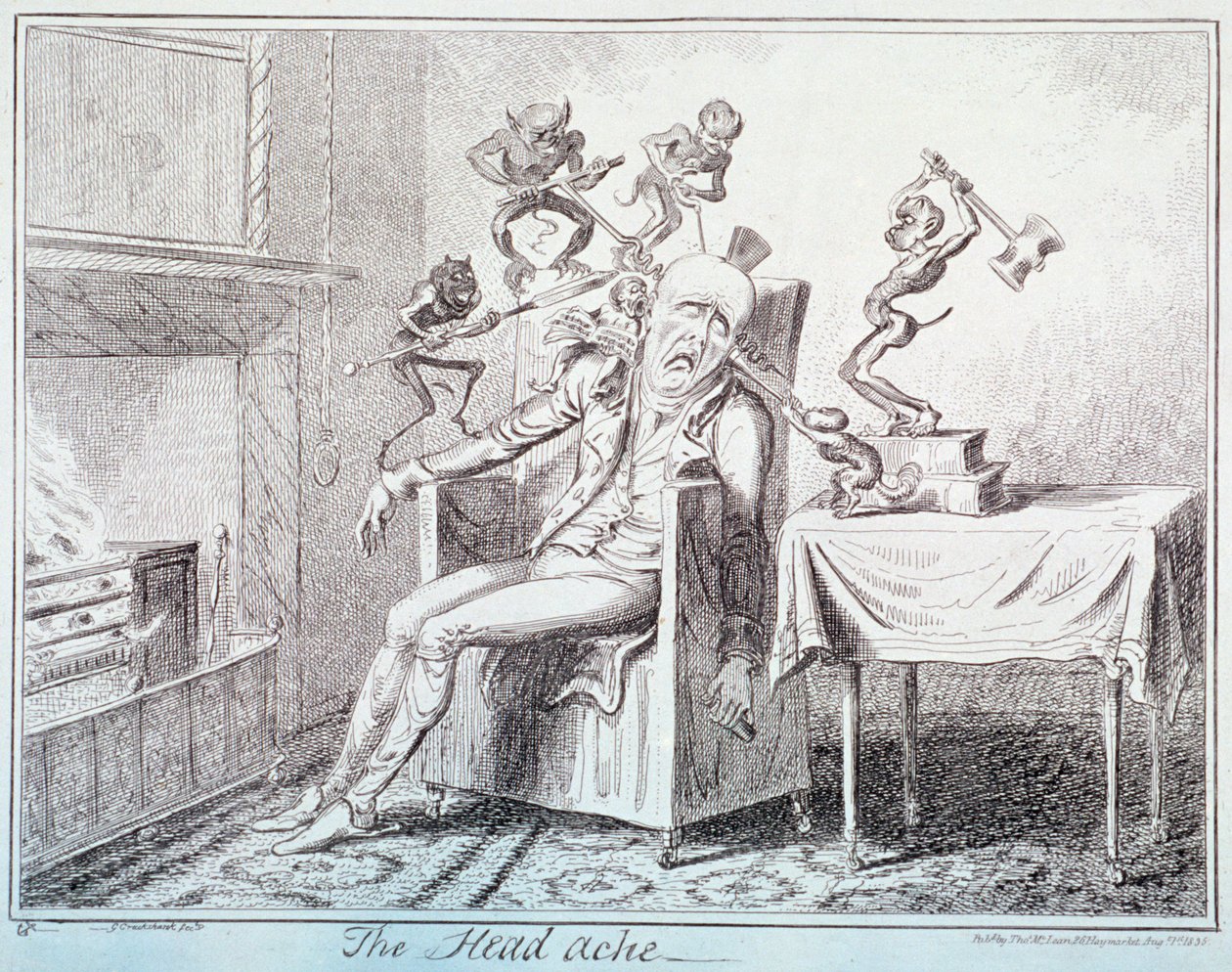 „A fejfájás”, 1835 alkotó: George Cruikshank