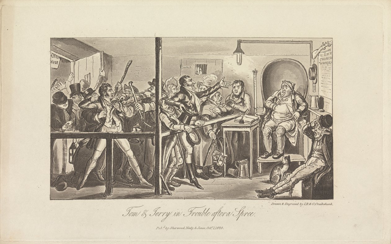 Tom és Jerry bajban egy mulatság után alkotó: George Cruikshank