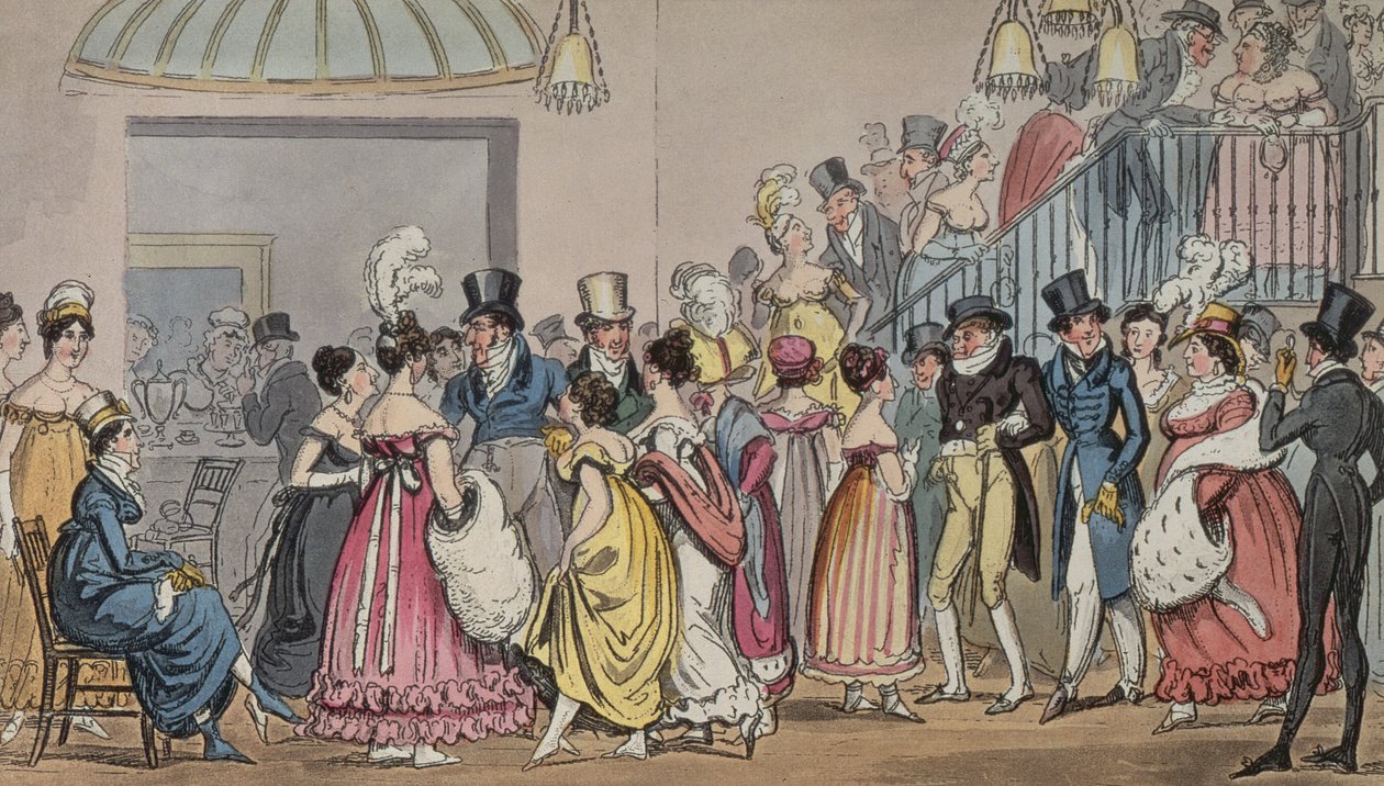 Tom és Jerry a szalonban a Covent Gardenben, Pierce Egan élete Londonban című művéből, 1821 (színes akvatinta) alkotó: George Cruikshank