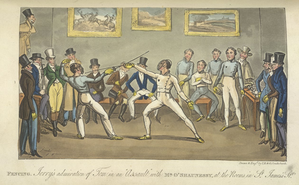 Két férfi vív, "Élet Londonban stb.", Pierce Egan alkotó: George Cruikshank
