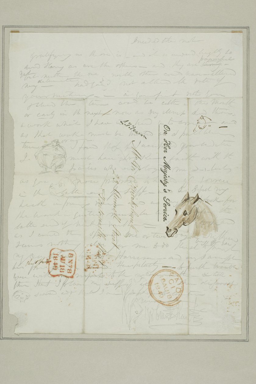 Cím nélkül (Cruikshank levele lófej vázlatokkal) alkotó: George Cruikshank