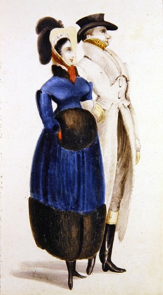 Téli divat (akvarell papíron) alkotó: George Cruikshank