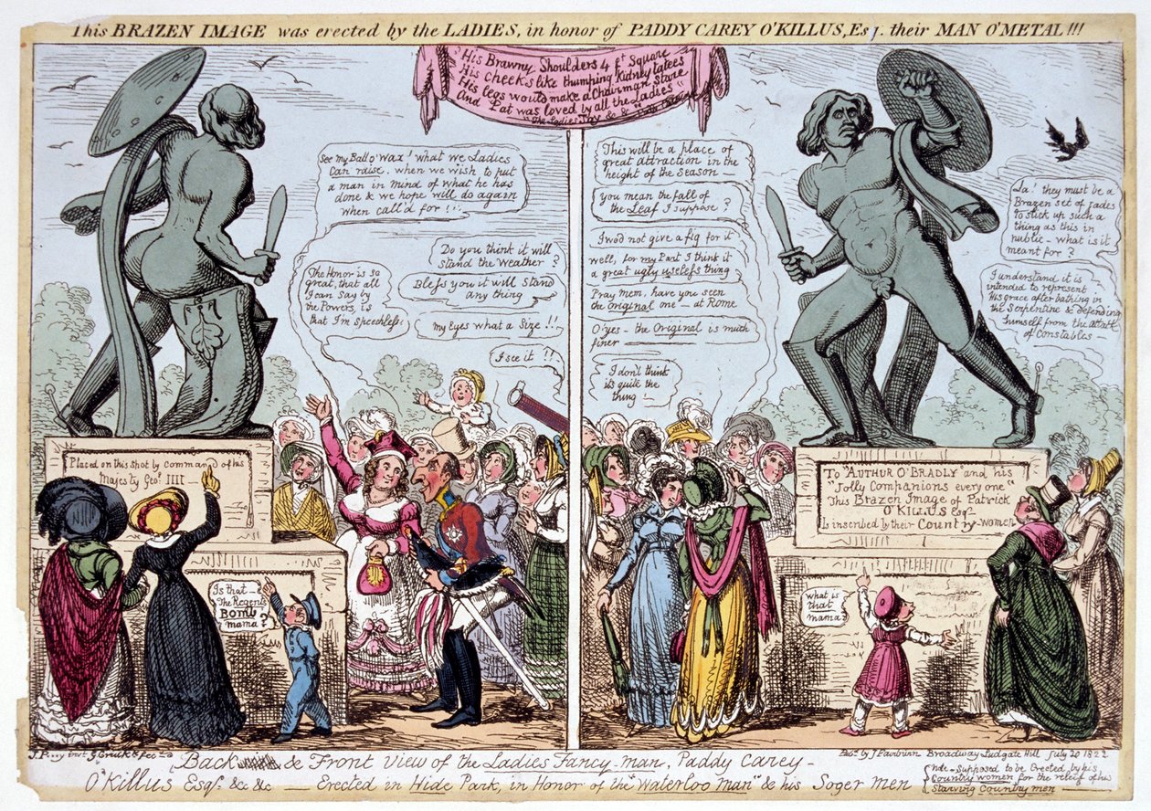 Nők, akik megcsodálják az Achilles-szobrot, a Hyde Park, London, 1822. alkotó: George Cruikshank