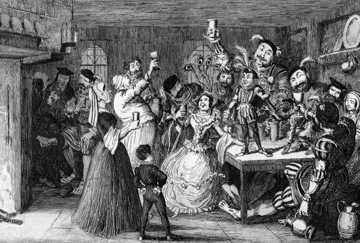Xit, ma Sir Narcissus le Grand, 1840-ben, esküvője napján szórakoztatja barátait. alkotó: George Cruikshank