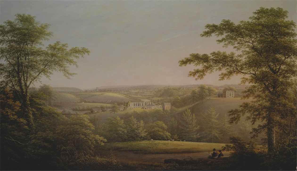 Easby Hall és Easby Abbey Richmonddal, Yorkshire a háttérben alkotó: George Cuitt