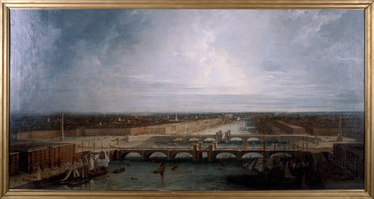 Londonba javasolt Double London Bridge, 1800. alkotó: George Dance