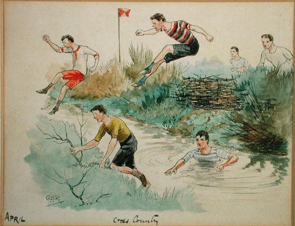 Április hónapja: Cross Country (toll, tus és akvarell papíron) alkotó: George Derville Rowlandson
