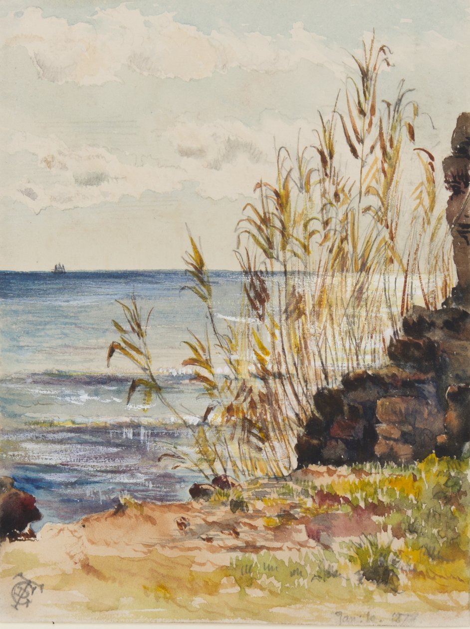 San Remóban a Földközi-tengerre nézve, 1878. január 10. (wc és gouache papíron) alkotó: George Douglas Tinling