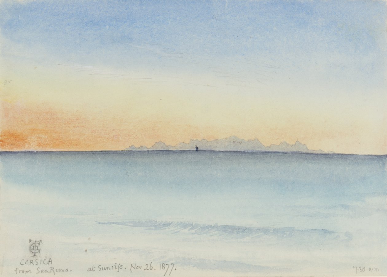 Korzika San Remoból Sunrise-kor, 1877. november 26-án 7:30 (wc papíron) alkotó: George Douglas Tinling