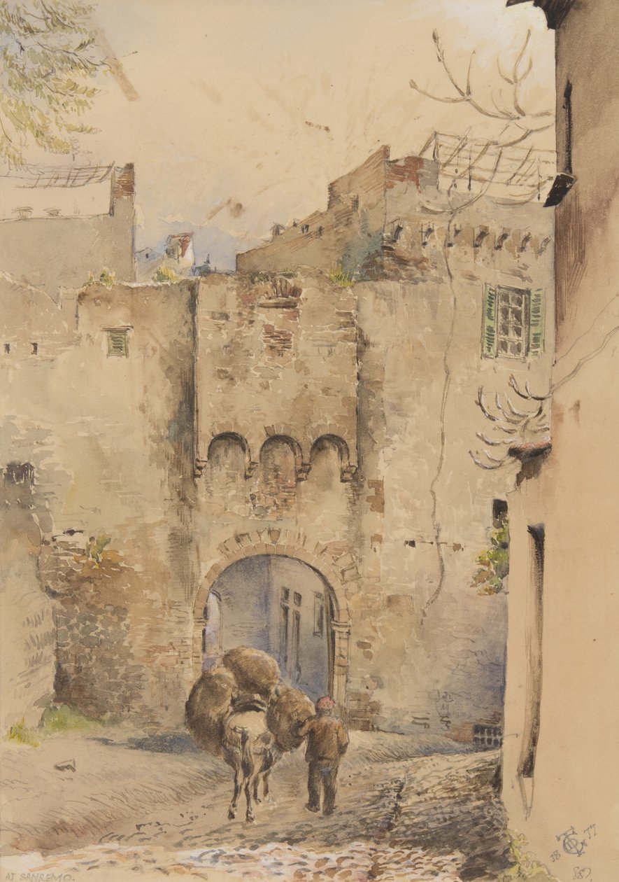 Kapu az óváros tetején, San Remo, 1877 (wc papíron) alkotó: George Douglas Tinling