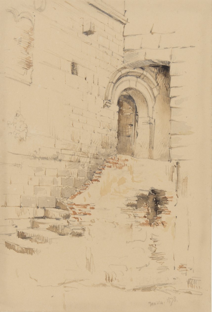 A S. Siro szomszédságában lévő udvarban, San Remo, 1878. január (ceruza és WC papíron) alkotó: George Douglas Tinling