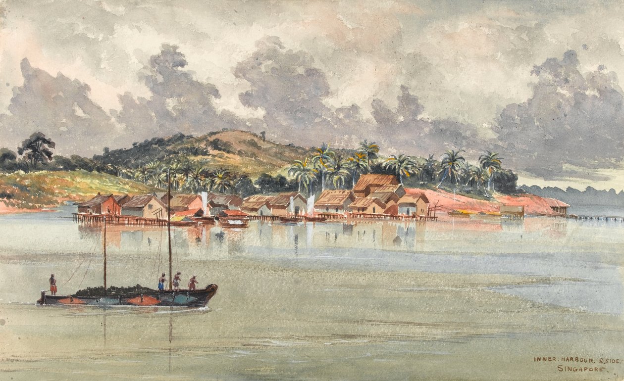 Inner Harbour, S Side, Szingapúr, 1859-1862 körül (akvarell) alkotó: George E.L.S. Sanford