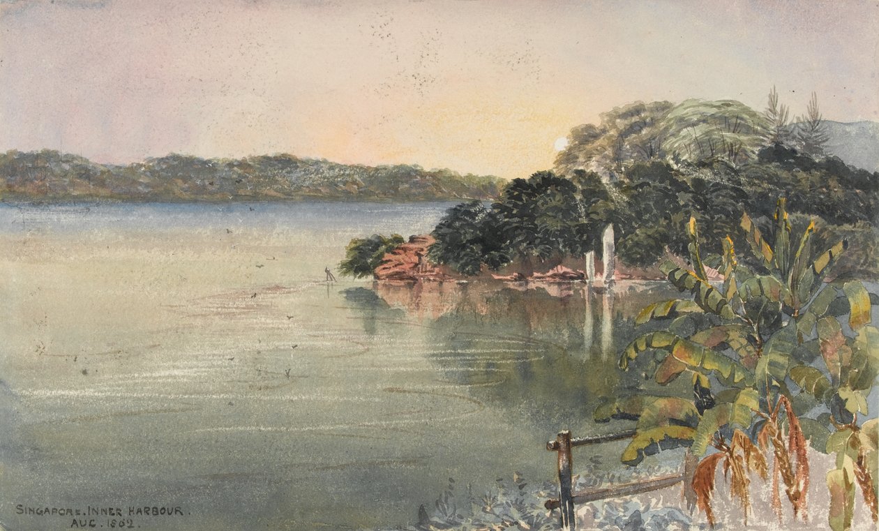 Szingapúr, Belső kikötő, 1862. augusztus   (vízfestmény) alkotó: George E.L.S. Sanford