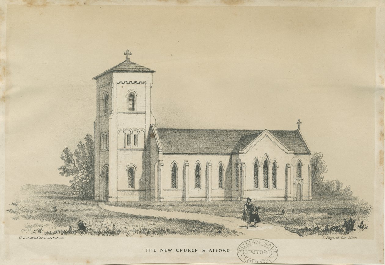 Stafford – Christ Church: színezett litográfia és [?19. század közepe] (nyomtatott) alkotó: George E. Hamilton
