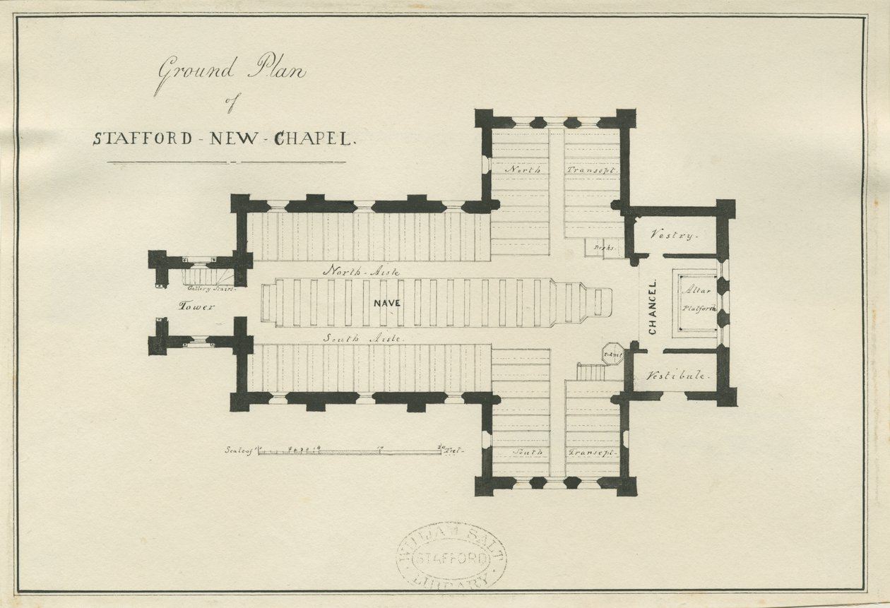 Stafford – Christ Church alaprajza: toll- és tusrajz, nd [c 1838] (rajz) alkotó: George E. Hamilton