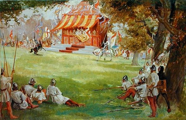 Egy lovagi torna, Sir Nigeltől és a White Companytól, Sir Arthur Conan Doyles (1859-1930) (olaj, vászon a fedélzeten) (lásd még: 140868) alkotó: George Edmund Butler