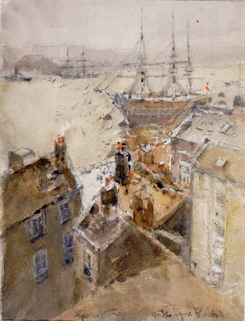 A Tyne-on, North Shields (ceruza és akvarell papíron (táblára ragasztva)) alkotó: George Edward Horton