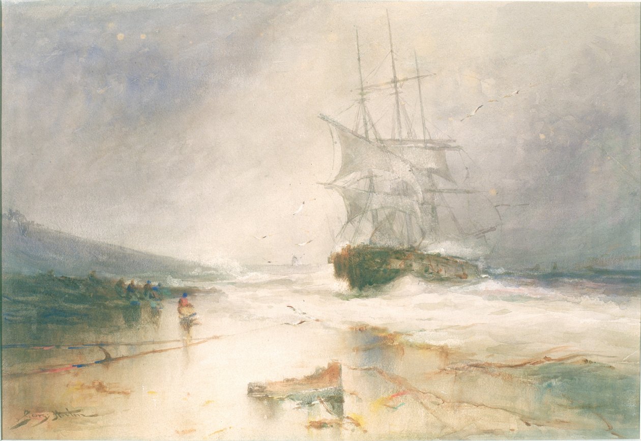 A Salween roncsa, South Shields Sands (ceruza és akvarell papíron) alkotó: George Edward Horton