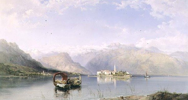 Isola Pescatori Isola Bellából a Maggiore-tónál alkotó: George Edwards Hering