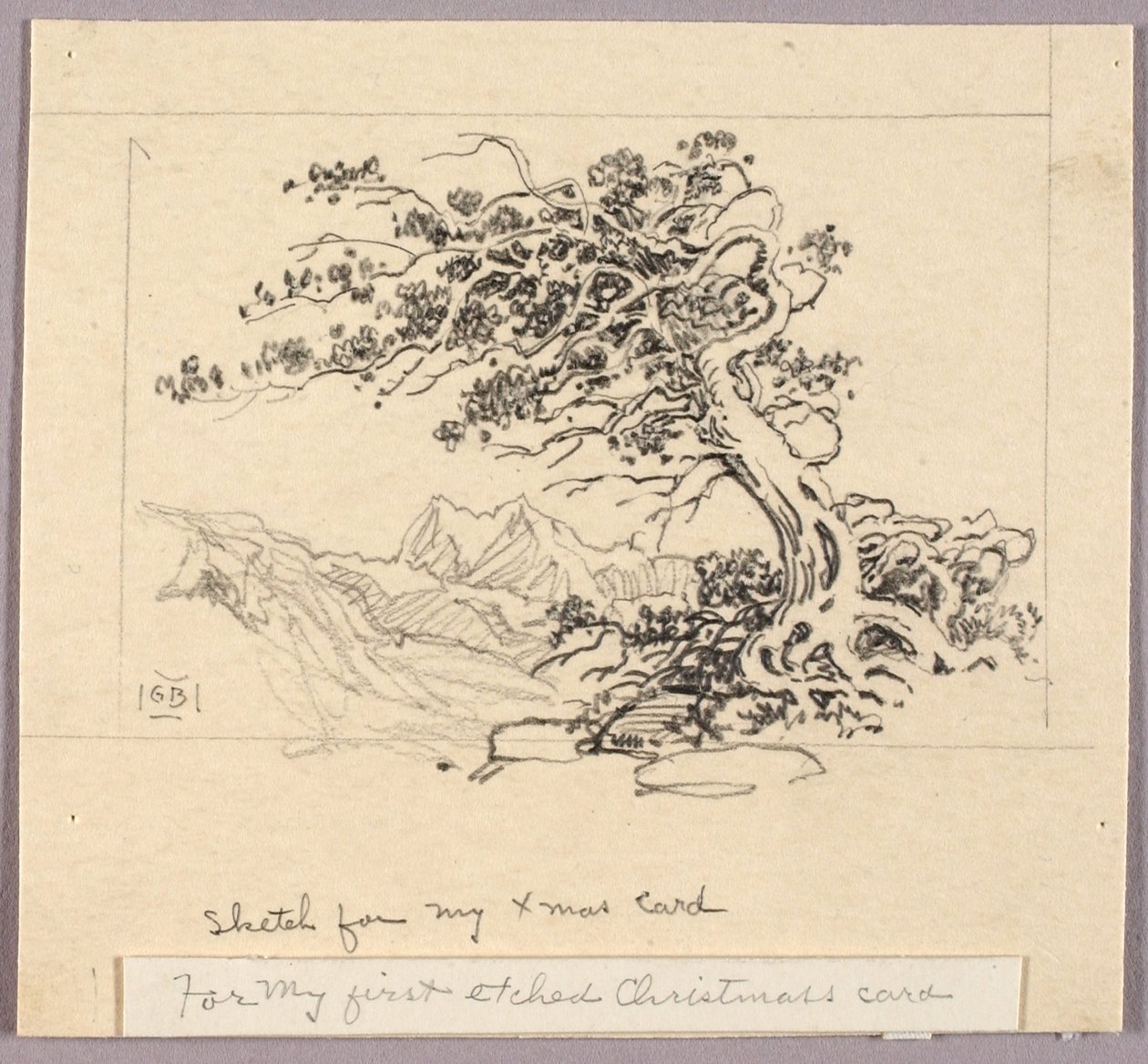 Vázlat karácsonyi üdvözlőlaphoz (Windswept Pine [no. 1]) alkotó: George Elbert Burr