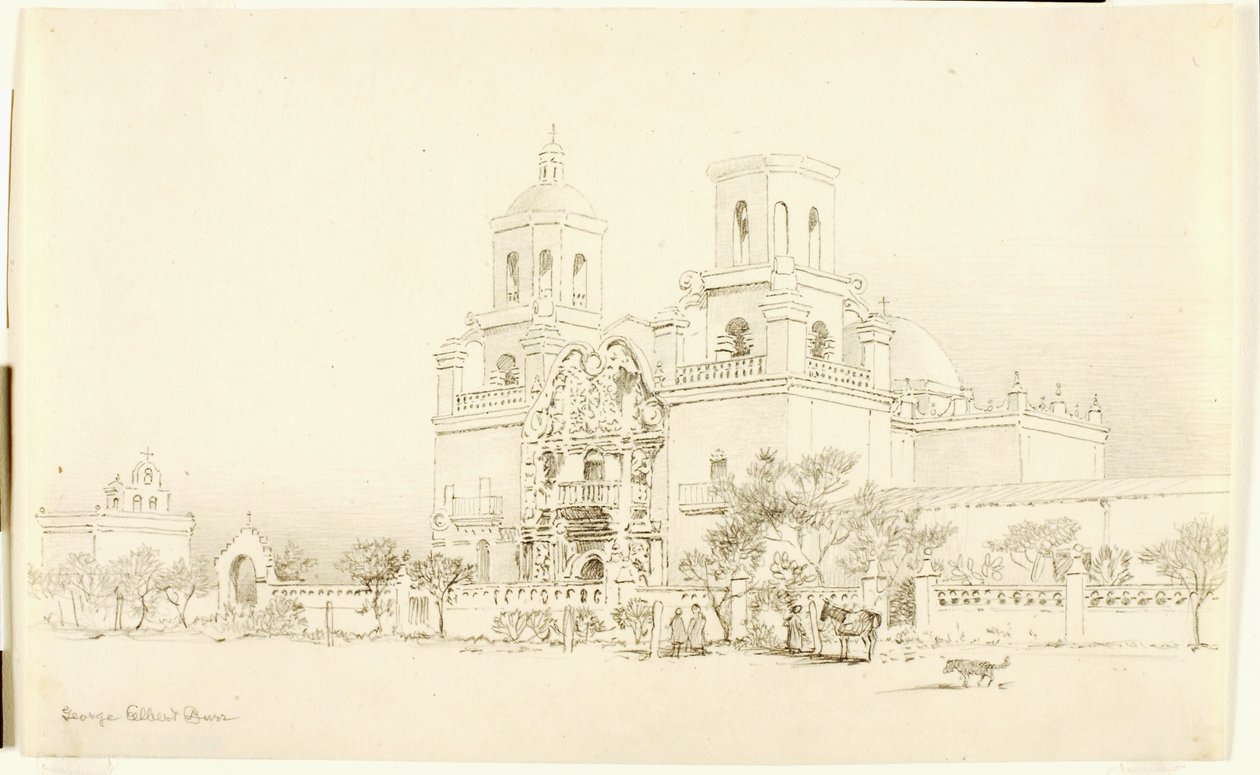 Cím nélkül (átviteli rajz a San Xavier misszióhoz, Tucson, Arizona) alkotó: George Elbert Burr