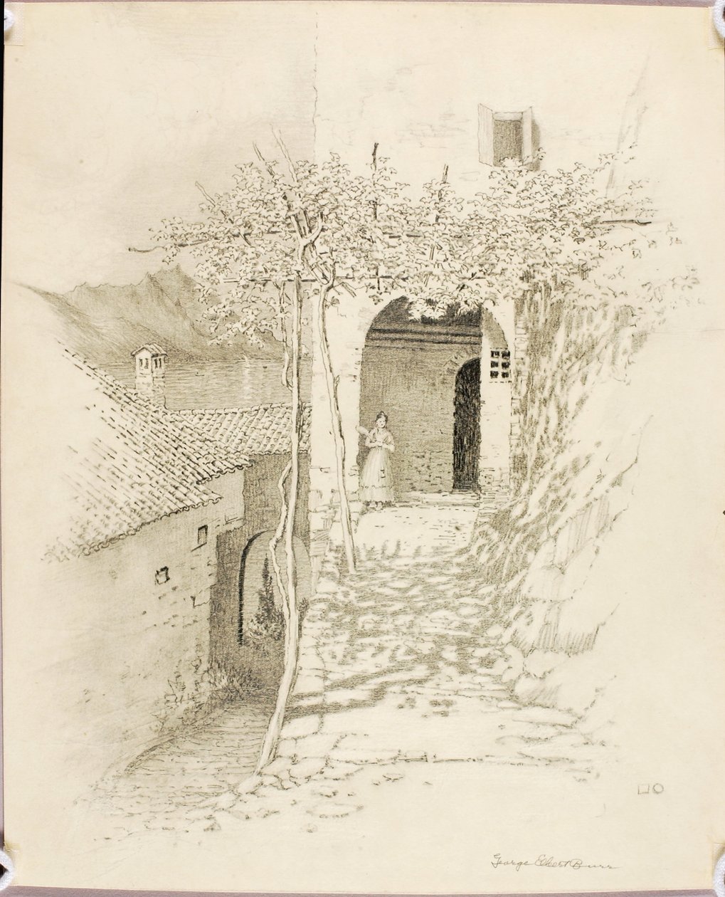 Cím nélkül (átviteli rajz a Falusi utca, Lugano-tó, Olaszország [1. sz.] című műhöz) alkotó: George Elbert Burr