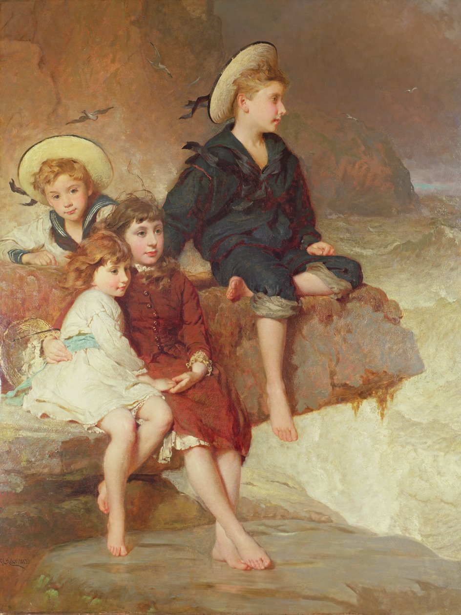 Sir Hussey Vivian gyermekei a tengerparton alkotó: George Elgar Hicks