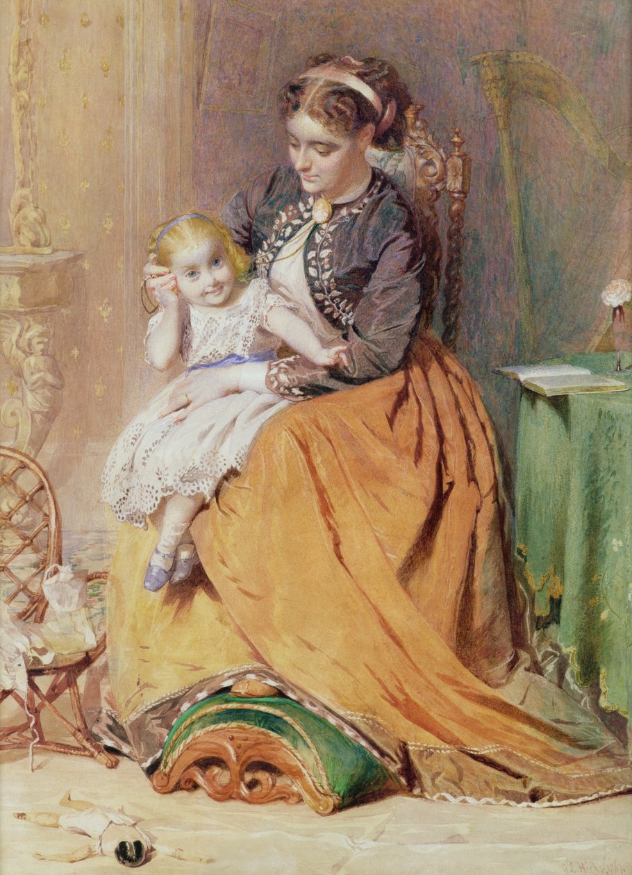Kullancs, kullancs, kullancs – egy lány anyja ölében ül, és aranyórája ketyegését hallgatja, 1867 alkotó: George Elgar Hicks
